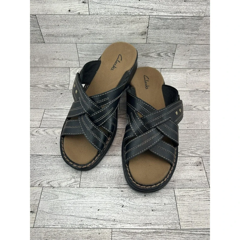 Clarks Sandals‎ Shoes Womens Size 7 Medium Leather Slide Comfort Casual 37319